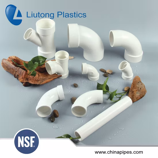 Tubería y accesorios de plástico estándar (UPVC) ASTM D2665 para agua de drenaje Dwv con certificado NSF (CODO, TEE, Y-EE, SOCKET, etc.)